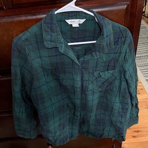 Old Navy Blue and Green Checkered Flannel Shirt